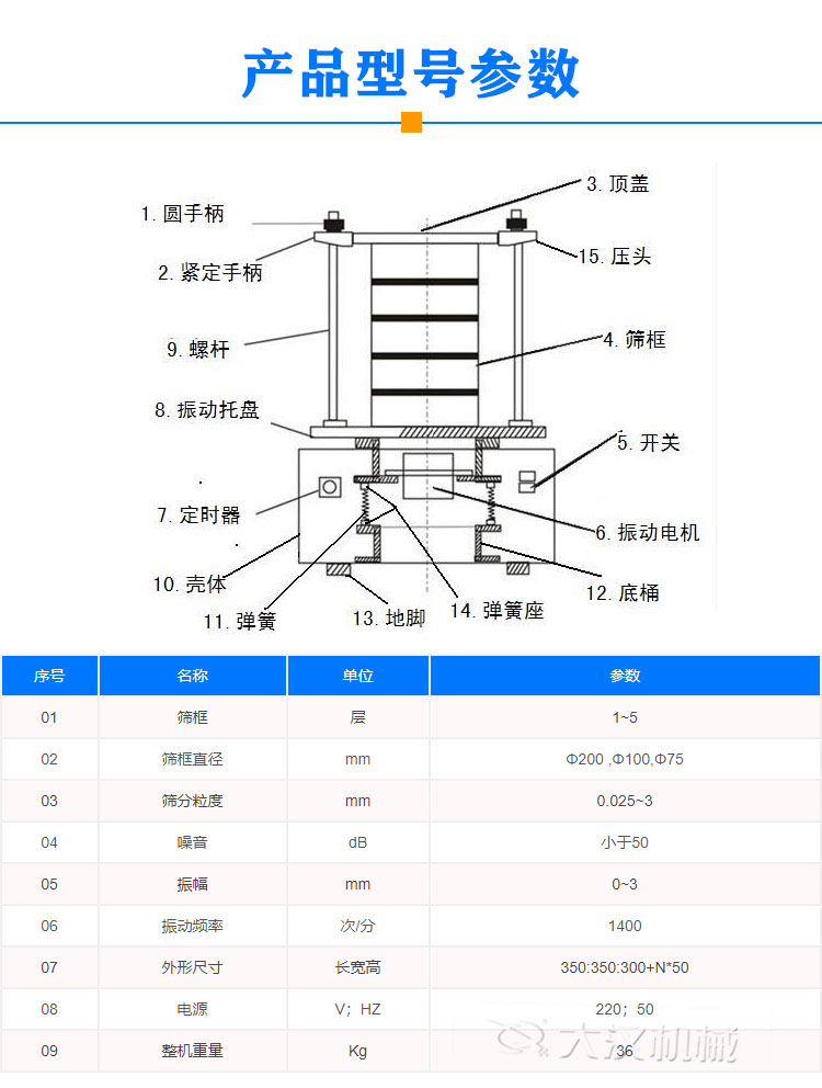 實(shí)驗(yàn)室振動(dòng)篩型號(hào)參數(shù)